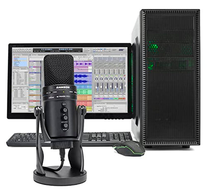 SAMSON G-Track Pro Professional USB Condenser Microphone with Audio Interface | 24-bit/96kHz USB microphone with instrument input and mixer for musicians, podcasters and streamers - color: Black