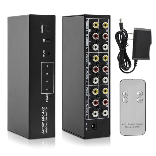 4-Way Composite AV RCA Switcher, 4 in 2 Out Automatic Switch Box | Video L/R Audio Selector 4x2 4 Port AV Selector RCA Switch for HDTV LCD DVD STB Game Consoles (4 in 2 Out) - size: 4 IN 2 OUT