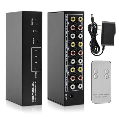4-Way Composite AV RCA Switcher, 4 in 2 Out Automatic Switch Box | Video L/R Audio Selector 4x2 4 Port AV Selector RCA Switch for HDTV LCD DVD STB Game Consoles (4 in 2 Out) - size: 4 IN 2 OUT