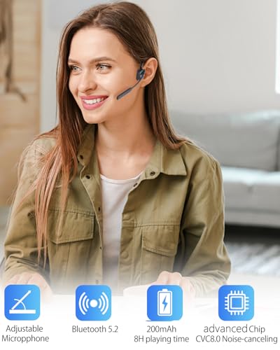 Bluetooth Headphones with Mic Open Ear Headphones Bluetooth 5.2 Headset with Dual CVC8.0 and ENC Noise-canceling Microphones Bone Conduction Headphones Computer Earphones, 8Hrs Battery - color: Black Q3pro