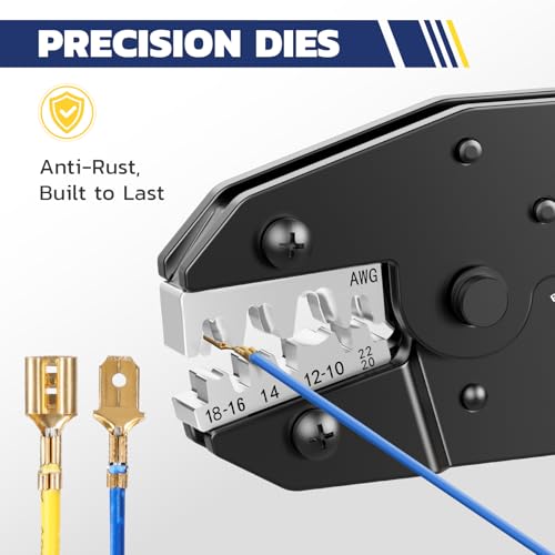 haisstronica 960PCS Brass Open Barrel Terminals with Crimping Tool | 22-10AWG Crimper, 2.8/4.8/6.3mm Spade Connector,Auto and Speaker Quick Disconnects, Conductor and Insulation Wing Crimps