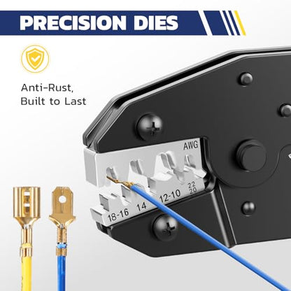 haisstronica 960PCS Brass Open Barrel Terminals with Crimping Tool | 22-10AWG Crimper, 2.8/4.8/6.3mm Spade Connector,Auto and Speaker Quick Disconnects, Conductor and Insulation Wing Crimps