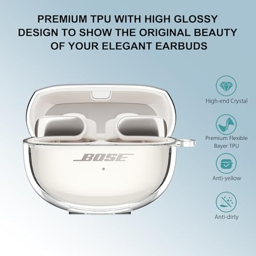 Aircawin for Bose Ultra Open Earbuds Case Clear 2024,Full Protective Shockproof Soft Transparent TPU Cover for Bose Open Ear Wireless Earbud Headphone Accessories with Carabiner and Cleaning Pen-Clear - color: Clear