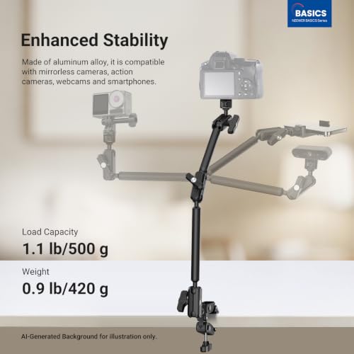 NEEWER Basics Magic Arm Table Stand, 55 cm Microphone Arm Overhead Mobile Phone Holder Desk with 1/4" 3/8" Threads for ARRI, for DSLR Action Cam Webcam Mic LED Light for Video Reinforcement, UA061 - style: UA061