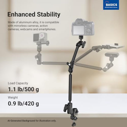 NEEWER Basics Magic Arm Table Stand, 55 cm Microphone Arm Overhead Mobile Phone Holder Desk with 1/4" 3/8" Threads for ARRI, for DSLR Action Cam Webcam Mic LED Light for Video Reinforcement, UA061 - style: UA061