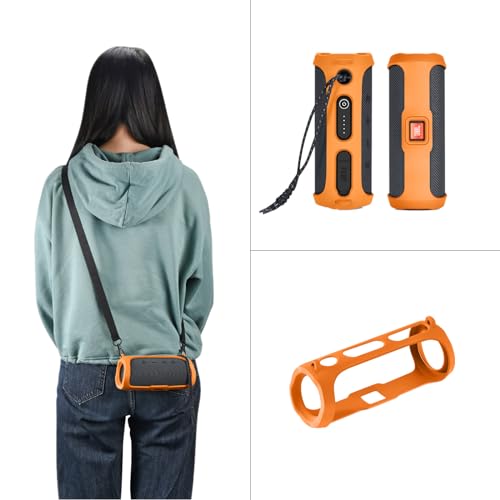 Silicone Protective Cover Frame Case Skin for JBL FLIP Essential 2 Bluetooth Speaker Shell Sleeve Hand Bag Shoulder Case Box Accessories - color: Orange