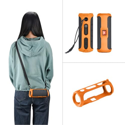 Silicone Protective Cover Frame Case Skin for JBL FLIP Essential 2 Bluetooth Speaker Shell Sleeve Hand Bag Shoulder Case Box Accessories - color: Orange