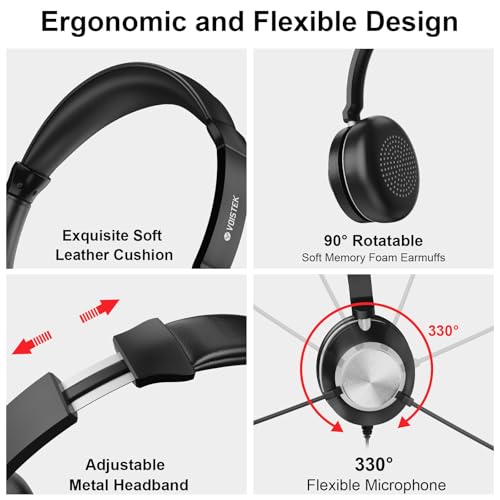 Voistek USB Headset with Microphone for PC/Laptop, Stereo Headphones with Noise Cancelling Mic, Wired On Ear Headphones with in-Line Volume Control for Work, Office, Teams, Zoom, Skype, Online Class