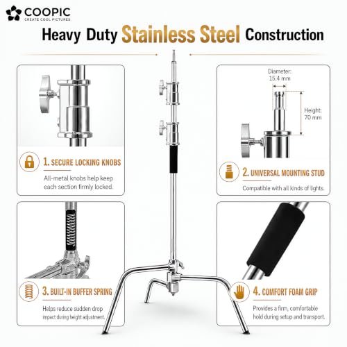 Heavy Duty C Stand with Boom Arm - 9.18ft/280cm Stainless Steel Photography Light Stand | 103cm Holding Arm, 2 Grip Heads, Turtle Base For Studio Photography & Video Lighting - size: M280 1 Pack