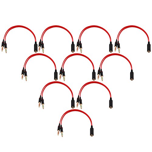 2 in 1 Combo Transducer Headphone Audio Cable Audio Line 3.5mm Audio Splitter Adapter for Microphone Earphone (Red) - color: Red