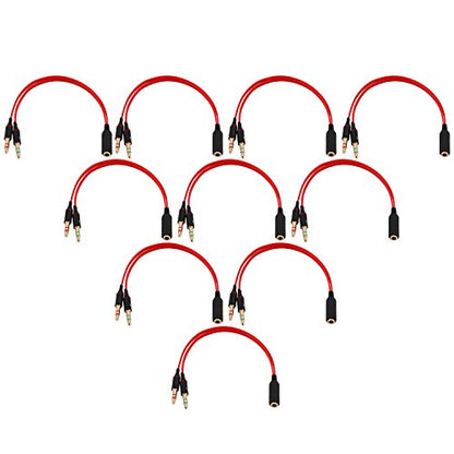 2 in 1 Combo Transducer Headphone Audio Cable Audio Line 3.5mm Audio Splitter Adapter for Microphone Earphone (Red) - color: Red