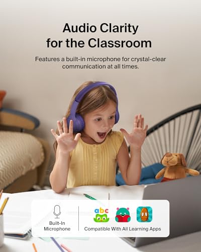 Belkin SoundForm Mini Bluetooth Kids Headphones, On Ear, 30H Battery Life | Toddler headphones, 85dB Volume Limit, Built-in Mic, Wired Connection Option, iPad, Android Tablet, School, Travel - color: Purple, style: Wireless (USB-C)