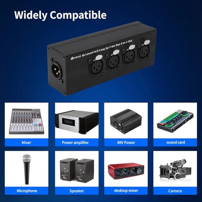 4-IN-1-OUT XLR Audio Splitter Box, XLR 4 Female to 1 Male Balanced Converter ; 4-Way Stereo Passive Audio Cable