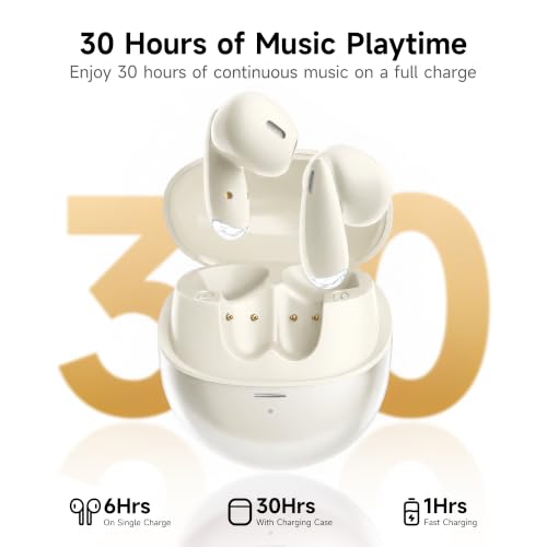 MINISO True Wireless Earbuds with Charging Case, Bluetooth 6.0 Ear Buds | In Ear Headset, HiFi Stereo, 50 H Playback Earphones with ENC Mic, Hands-Free Clear Calls for TV Smart Phone Laptop Sports - color: Beige