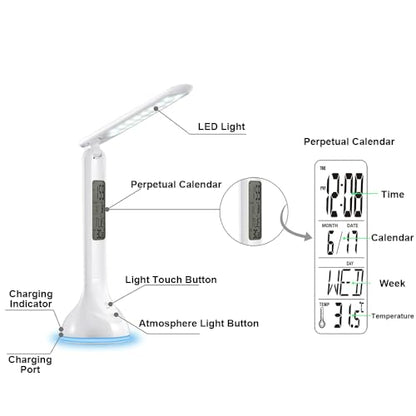 IHAO 7-Color Gradient Ambient Desk Lamp with LED Display Eye-Caring LED Table Lamp with Calendar, Temperature Display, Multi-Angle Adjustable Modern Office Lamp for Home & Office T19A White - color: Table Lamp T19A White