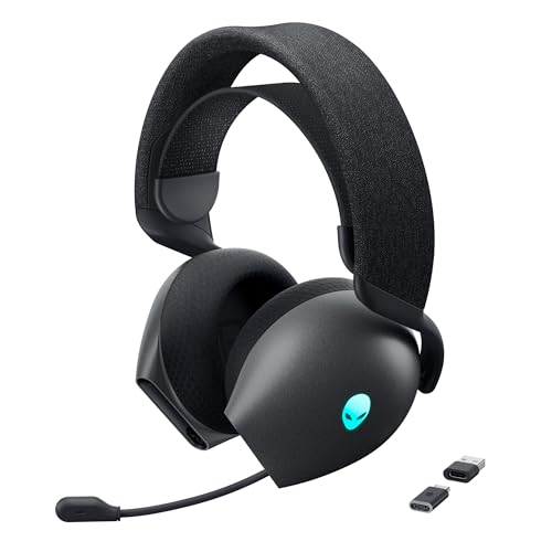 Alienware Wireless Gaming Headset, Active Noise Canceling | 2.4GHz Wireless, Dolby Atmos, Hi-Res Audio, 20Hz–40kHz Frequency, 32 Ohm Impedance, Dark Side of the Moon - color: Dark Side of the Moon