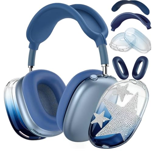 [4 in 1] Case Cover for AirPods Max 2/1 (2026/2024/2020) Ear Pad Case Cover/Headband Cover/Ear Cups Cover with Bling Stars for Apple AirPods Max Headphones (Gradient Dark Blue Stars) ﻿ - color: Gradient Dark Blue Stars