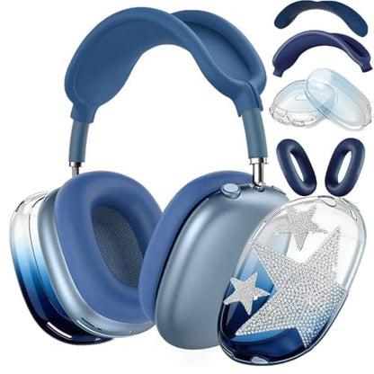 [4 in 1] Case Cover for AirPods Max 2/1 (2026/2024/2020) Ear Pad Case Cover/Headband Cover/Ear Cups Cover with Bling Stars for Apple AirPods Max Headphones (Gradient Dark Blue Stars) ﻿ - color: Gradient Dark Blue Stars