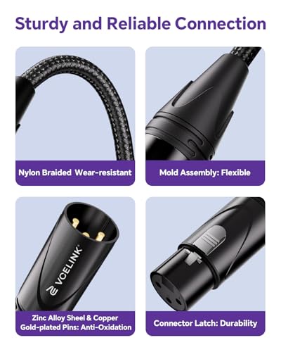 VCELINK XLR Cables 6ft 2 Packs, Male to Female XLR Microphone Cable | Gold-Plated 3-Pins Balanced Shieled Speaker Cable, AL & OFC Dual Shielded Balanced Mic Cord - style: 6 Feet
