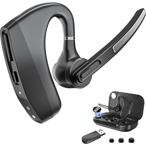 Herloreen Bluetooth Headset with Mic, Wireless Earpiece with USB Dongle | Noise Canceling Mic, 48H Talk Time, Charging Case, for Call Center, Remote Work, Trucker, Business - style: Headset + Charge Case + USB Dongle-BHK30