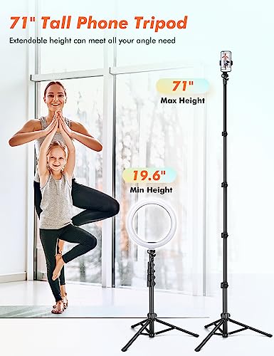 71" Tripod for iPhone, Phone Tripod Selfie Stick with Remote | Cell Phone Stand & Tall Travel Tripod for Recording Video Selfie Photo, Compatible with iPhone 17 16 15 14 Pro Max 13 Android - size: 71 Inch