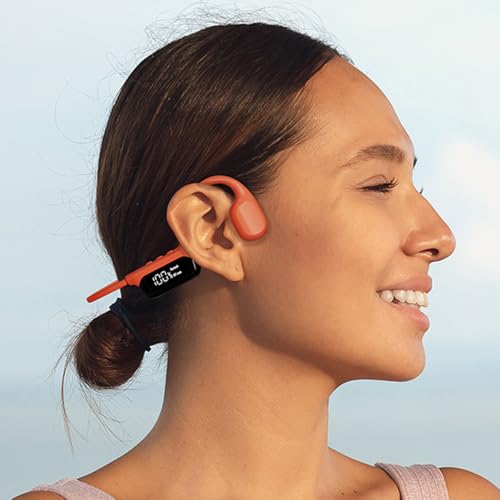IHAO Swimming Headphones True Bone Conduction Open Ear Headset MP3 Player Built-in 32G Memory IP68 Underwater Waterproof Stereo Bluetooth Earphone for Driving Bicycling Running Skiing-White - color: Swim Headphone White