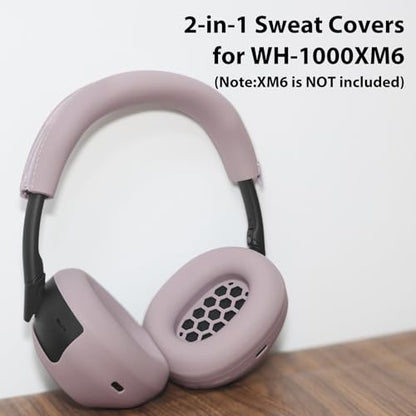 Adhiper XM6 Sweat Covers Accessories for Sony WH-1000XM6 - Rose Gray | Soft Silicone Case, 2-in-1 Headphone Cover with Earpad Covers & Headband Cover, Sweatproof & Easy to Clean & Secure Fit - color: Rose Gray