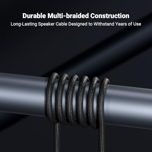 Fosi Audio 14AWG Braided Speaker Wire 5.9Ft, 1 Pack Pair Cable with 4 Gold Plated Banana Plugs, Black Cables for Home Audio Stereo Amplifier/Receiver/Bookshelf/Passive Speaker (1.8m/70.87in)