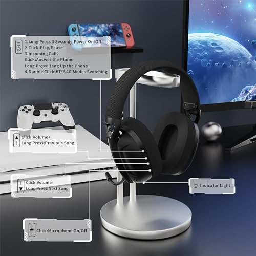 ZIYOU LANG L80 Ultralight Over Ear Tri Mode Wireless Gaming Headset-Black | 2.4Ghz USB C and A Dongle/Bluetooth 5.3/3.5mm Wired,Detachable Mic,Stereo Sound,600mAh Battery for PC Win Mac PS4 PS5 Switch - color: Black, size: Wired+BT+2.4Ghz