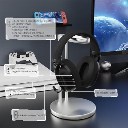 ZIYOU LANG L80 Ultralight Over Ear Tri Mode Wireless Gaming Headset-Black | 2.4Ghz USB C and A Dongle/Bluetooth 5.3/3.5mm Wired,Detachable Mic,Stereo Sound,600mAh Battery for PC Win Mac PS4 PS5 Switch - color: Black, size: Wired+BT+2.4Ghz