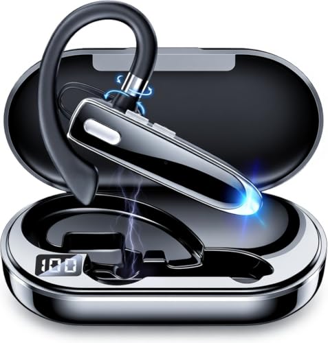 Bluetooth Headset V6.1, Wireless Bluetooth Earpiece with Mic, CVC8.0 Noise Cancelling Business Headset, 100H Playtime, LED Display, Dual Device Pairing, Mute Button for Office, Driving, Trucker