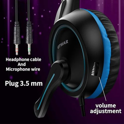 B3 Gaming Headset, Blue | Nintendo Switch, Xbox One, PS4, Mega Bass Surround, Noise Cancelling, 3.5mm Jack Over Ear with Mic, Laptop PC Smartphones - color: Blue
