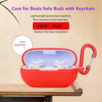 Case for Beats Solo Buds Case Cover with Flower Keychain, Cute Soft Silicone Shockproof Protective Skin Cases for Beats Solo Buds Wireless Earbuds with Carabiner for Women Girl (Pink) - color: Pink