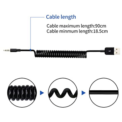 YACSEJAO USB to 3.5mm Audio Jack Coiled Cable, Male AUX to USB 2.0 Adapter Cord for MP3 Players, Headphones