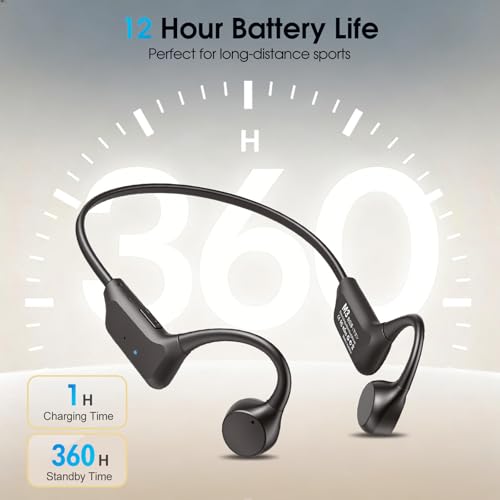 Spinosa Bone Conduction Headphones - Bluetooth 5.4 Open Ear Wireless Headset, 12Hr Battery Life, IPX5 Waterproof - for Sports, Running, Hiking, Cycling - Includes Earplugs