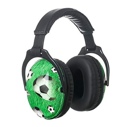 Kids Ear Protection Safety Ear Muffs, NRR 25dB Noise Reduction Children Earmuffs, Hearing Protectors for Sleeping, Studying, Airplane, Concerts, Fireworks-Soccer with Black Band - color: Black Band Soccer
