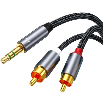 RCA to 3.5mm Aux Cable Braided, 4FT RCA to Aux Headphone Cable for Speaker, Subwoofer, Stereo Audio Cord