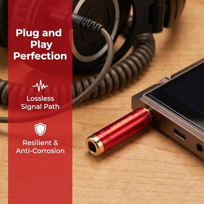 MOBOREST 3.5mm to 1/4" Stereo Audio Connector Headphones Adapter, 1Red | 1/8 Male to 1/4 Female Headphone Jack Converter, Pure Copper Gold-Plated Stereo Aux Plug for Amp, Guitar, Piano, keyboard - color: RED - 1PCS