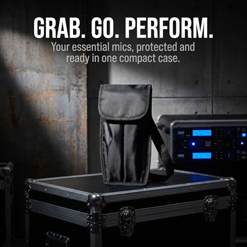 SHINEOFI Portable Microphone Storage Pouch with Thick Inner Padding and Divider Structures, Snug Fit for Dual Handheld Microphones and Receiver, Black Cloth Carrying Case with Shoulder