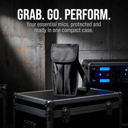 SHINEOFI Portable Microphone Storage Pouch with Thick Inner Padding and Divider Structures, Snug Fit for Dual Handheld Microphones and Receiver, Black Cloth Carrying Case with Shoulder