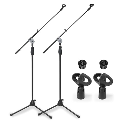 AxcessAbles One-Handed Quick Release Microphone Stand. 74" Height Clutch Adjustment Tripod Mic Stand with 35" Boom Arm. For Singing, Studio and Instruments (2-Pack) - size: 2-Pack
