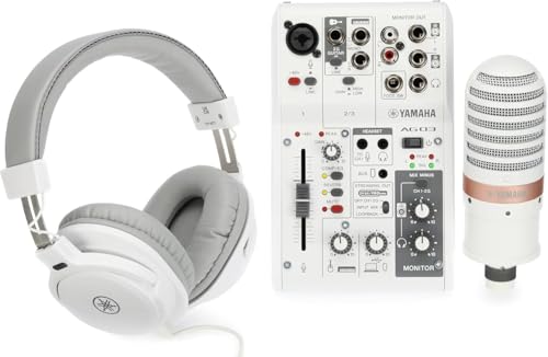 Yamaha AG03MK2 White Live Streaming Kit with mixer/USB interface, condenser microphone, headphones and mic cable - color: White, style: Live Stream Pack