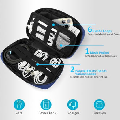 GOX Travel Cable Organizer Bag, Small Tech Pouch for Electronics, Navy - color: Navy