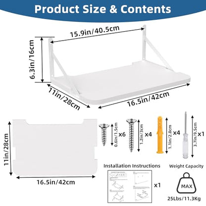 Projector Shelf for Wall Mount, 16.5" × 11", Holds Up to 25lbs, White | Solid Wood, Long-Lasting, Floating Shelf for Router, TV Cable Box, Game Console, DVD Player, Modem - color: White