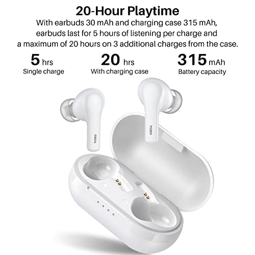 TOZO A2 Mini Wireless Earbuds, Ultra Lightweight Bluetooth 5.3 Headphones | Comfortable Fit Ear buds, Clear Calls with Built-in Mic, Immersive Premium Sound, 20H Playtime, in Ear Headset, White - color: White