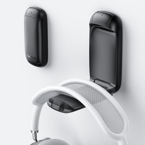 Lamicall Headphone Stand, Sticky Headset Holder, Foldable Headphone Holder | Compact Headphone Hook Mount, Adhesive Hanger Clip Under Desk, Earphone Clamp for Airpods Max, HyperX, Sennheiser, Black - color: Black