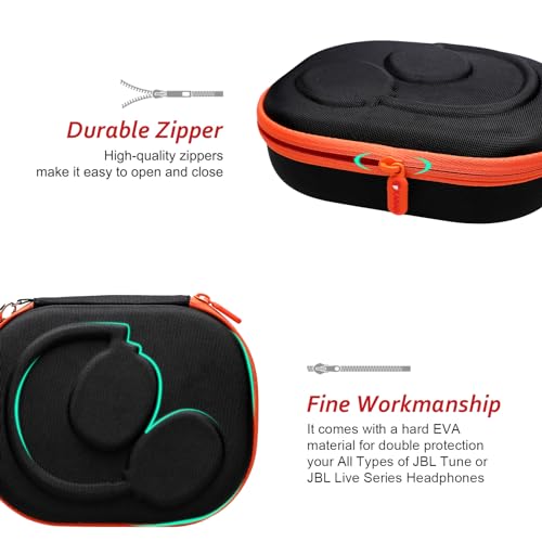 XANAD Hard Case for JBL Tune 720BT/770NC/710BT/760NC/700BT/750BT/510BT/660NC/520BT/500/E45BT and JBL Live 770NC/660NC/650BT/460NC/670NC/400BT/500BT and Wireless Headphone,Orang Red - color: Black Outside+Orange Inside