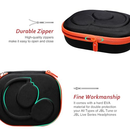 XANAD Hard Case for JBL Tune 720BT/770NC/710BT/760NC/700BT/750BT/510BT/660NC/520BT/500/E45BT and JBL Live 770NC/660NC/650BT/460NC/670NC/400BT/500BT and Wireless Headphone,Orang Red - color: Black Outside+Orange Inside