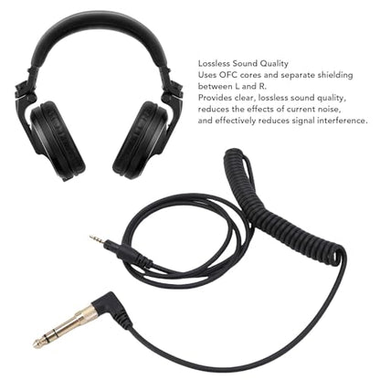 Zunate Replacement Headphone Cable with 6.35mm Adapter – Compatible with DJ HDJ CUE1BT X5 X7 S7, Spring Audio Cord with Locking Plug and OFC Wire for Studio Use
