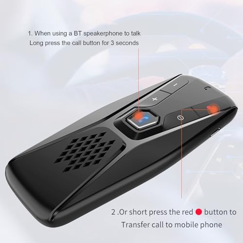 Docooler Car Bluetooth Speaker for Cell Phone, Portable Wireless Handsfree Car Kit, Sun Visor Mounted Speakerphone with Visor Clip & Mic - Black